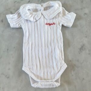 Embroidered White "Amour" Baby Onesie - 0-3 months